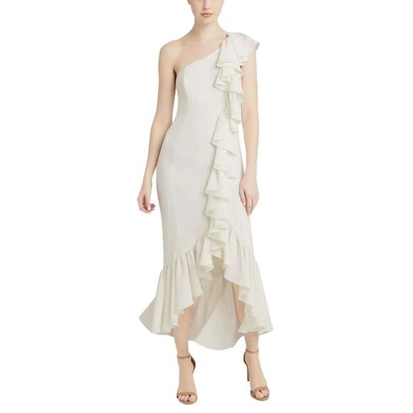 Cinq á Sept Jovette 1 Shoulder Cocktail Midi Dress White Ivory 2 XS Mermaid - Picture 1 of 7